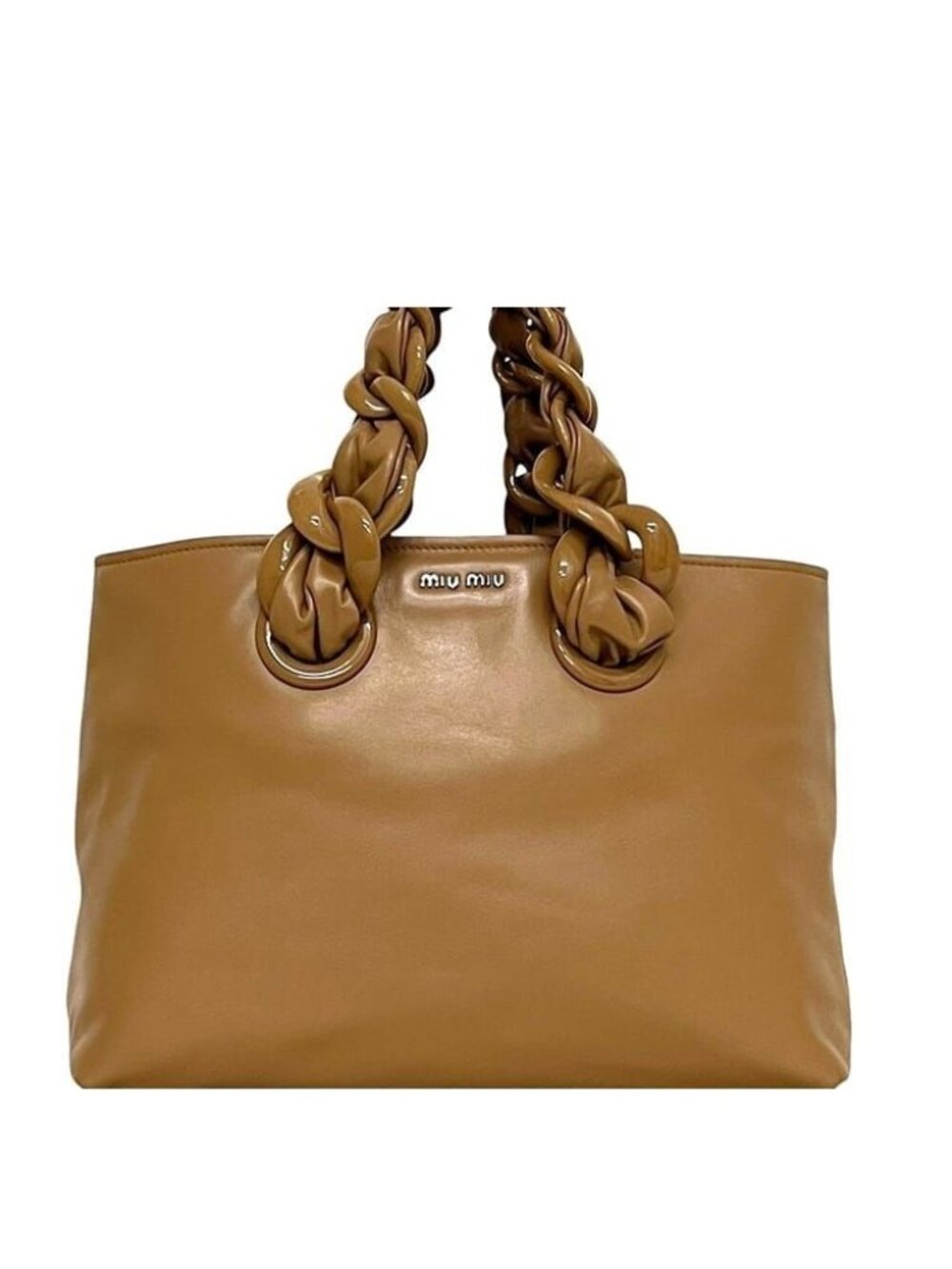 Miu Miu Tote Bag Leather Brown Plastic Chain